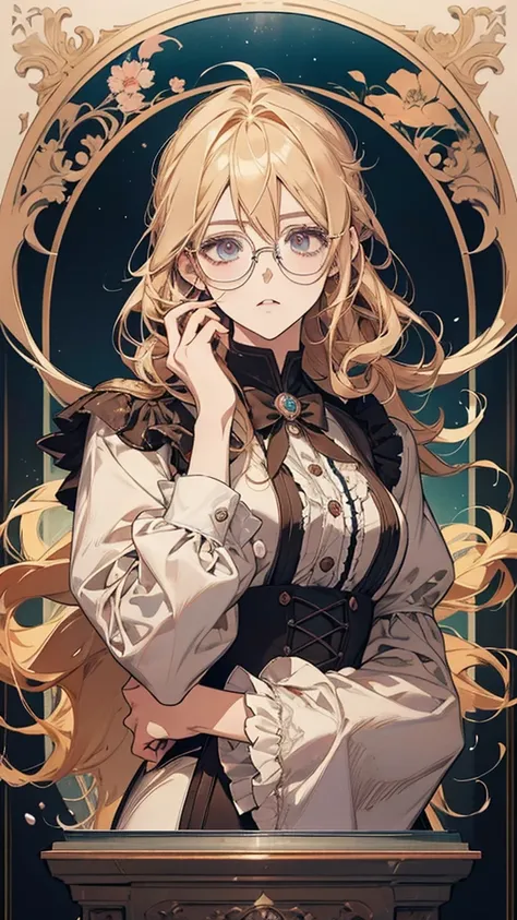 Wearing glasses、Anime-style illustration of a blonde girl in a white shirt, Violet Evergarden, Detailed portrait of an anime girl, Detailed Key Anime Art, Beautiful and detailed anime art, change, Long Haired Blonde Anime, Detailed digital anime art, Splas...