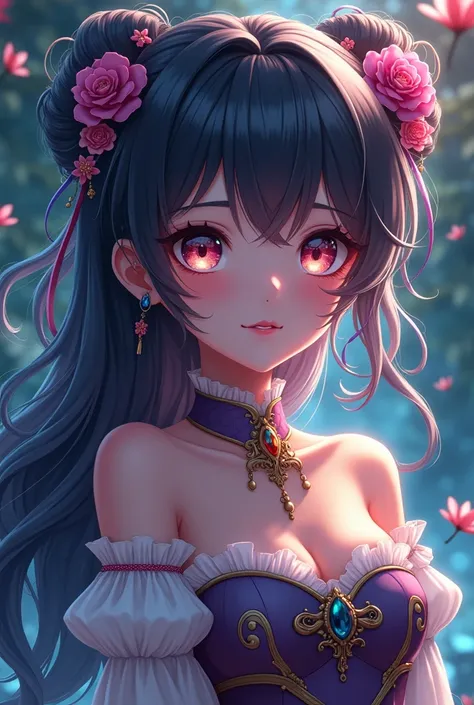 a sexy anime girl, 1girl, beautiful detailed eyes, beautiful detailed lips, extremely detailed face, long eyelashes, intricate hairstyle, anime style, highly detailed, masterpiece, 8k, photorealistic, vibrant colors, dramatic lighting, fantasy, cinematic c...