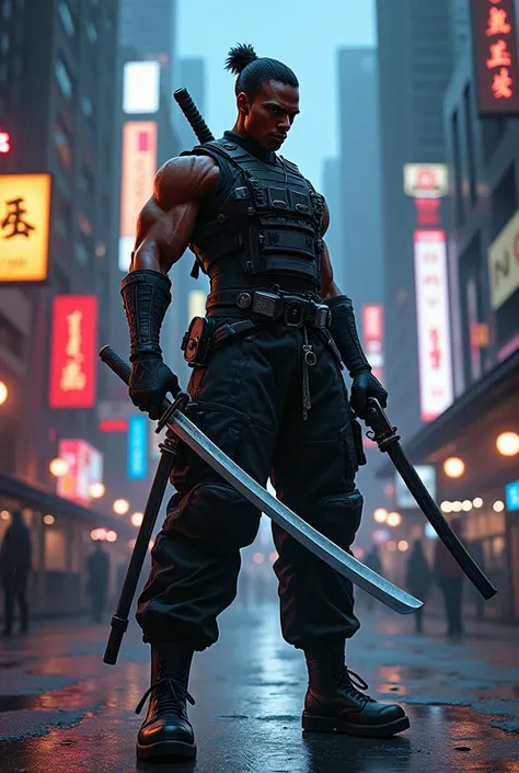 Black male character who uses a katana and two pistols 