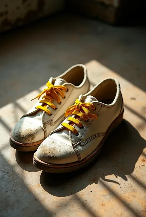 a pair of old, worn out white dirty shoes, ripped sewn with banana flower, weathered and distressed, photorealistic, (best quality,4k,8k,highres,masterpiece:1.2),ultra-detailed,(realistic,photorealistic,photo-realistic:1.37),HDR,UHD,studio lighting,ultra-f...