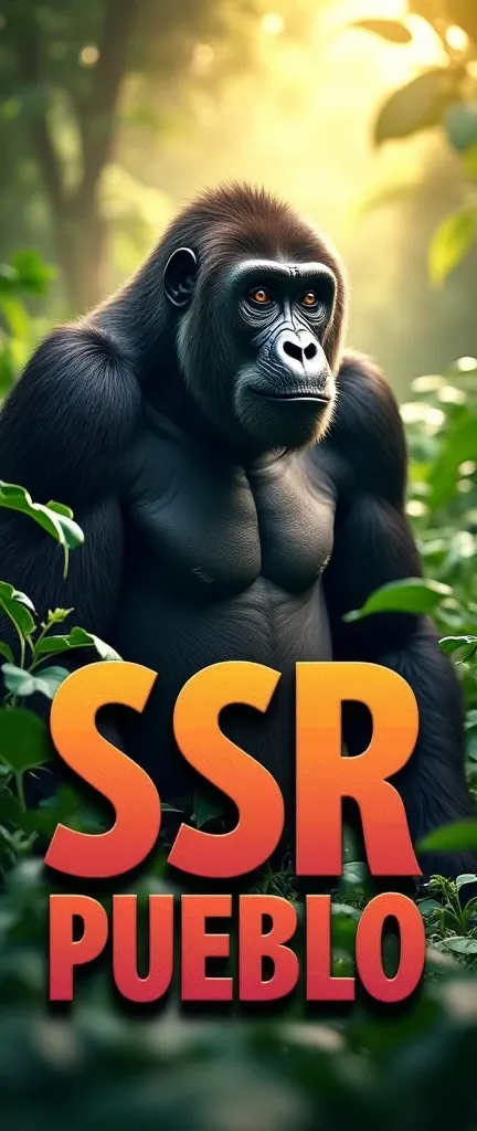 an image with an ape in the background that does not cover the text with the letters SSR PUEBLO