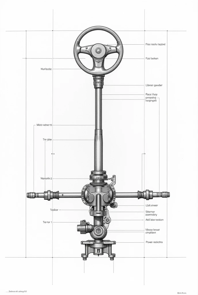 Technical drawing of steering system with all its components 