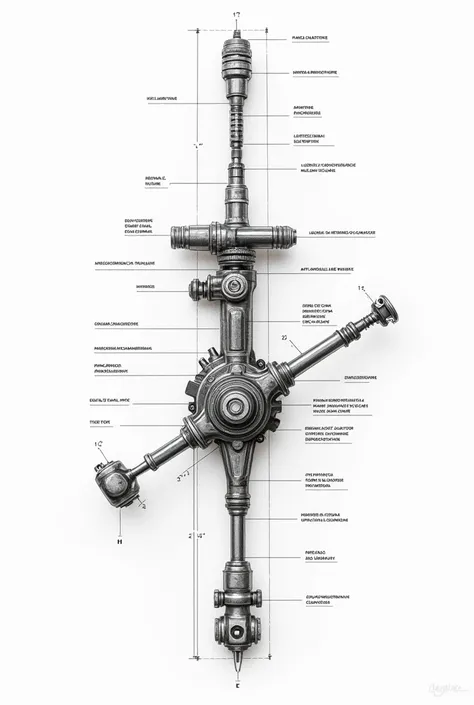 Technical drawing of steering system with all its components with all its parts in Spanish 
