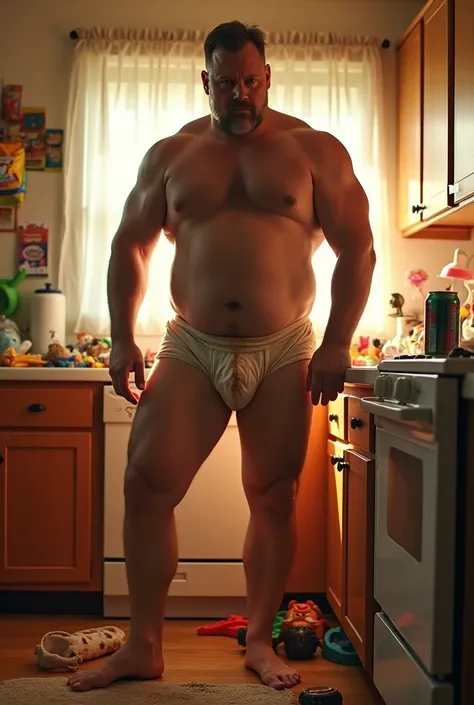 Very fat muscular dad dirty in underwear 