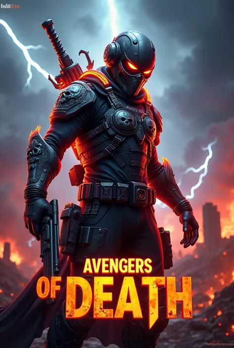 Um Banner de guilda para o free fire escrito AVENGERS OF DEATH , que combine com o game 