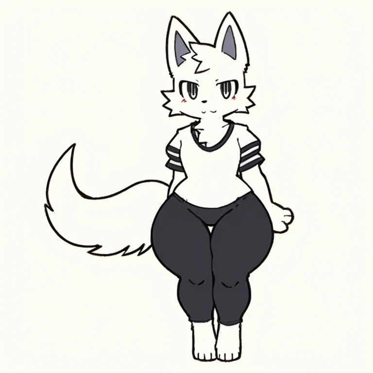 White fur, Wolf, anthro, furry, 独奏, simple art ,Cold eyes,( wide hips:1.2) ,full body, clothing，See the feet，The shape is random