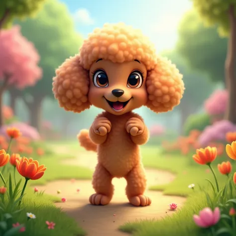 3D Animation、poodle、Front legs raised、Facing forward、puppy、The eyes are heart shaped