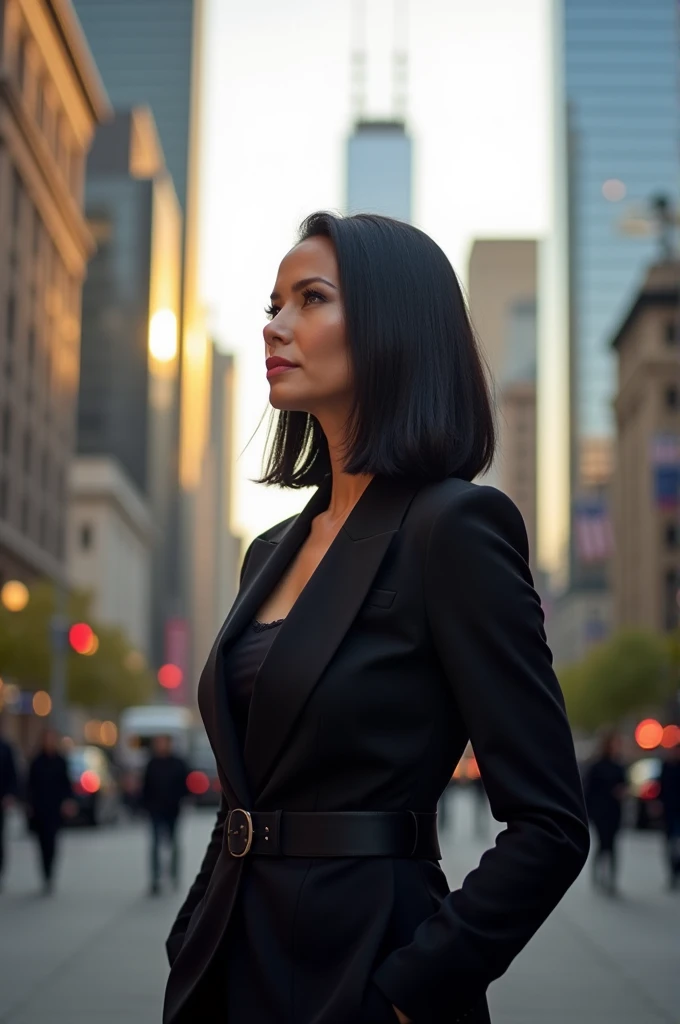 40s American woman with black hair in suit