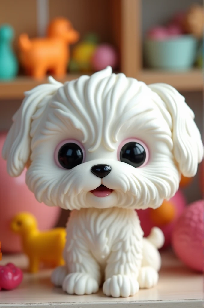 Funko pop of a Maltese dog with fur named Fred.