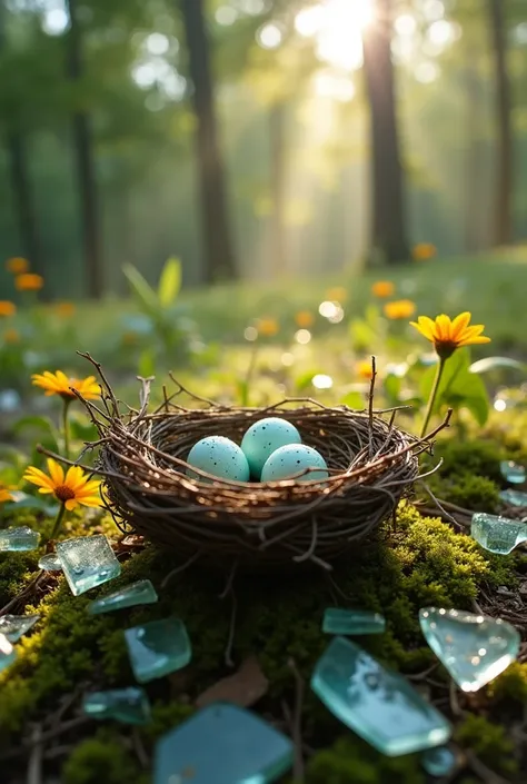 Nest inside a broken glass