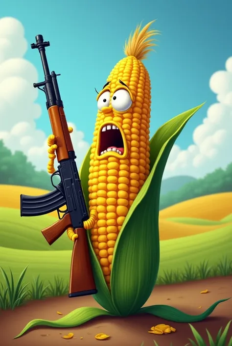 Corn screaming with an ak 47 