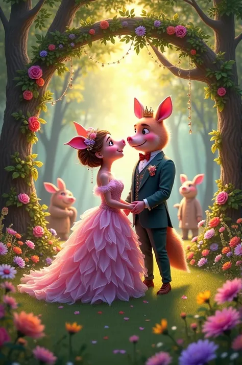 Princess Pink Pig is marrying Prince Fox.