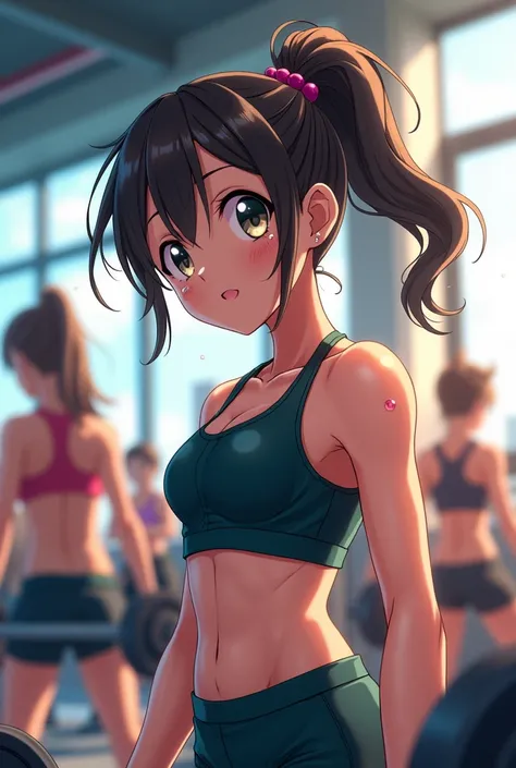 A girl in the gym sweating so much that her clothes are transparent Anime
