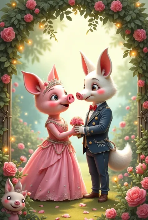 The pink pig princess is marrying the white fox prince.