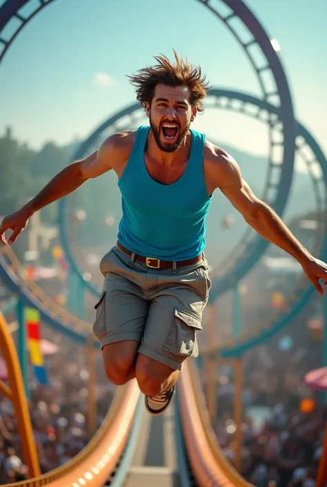 Image of a man jumping off a roller coaster
