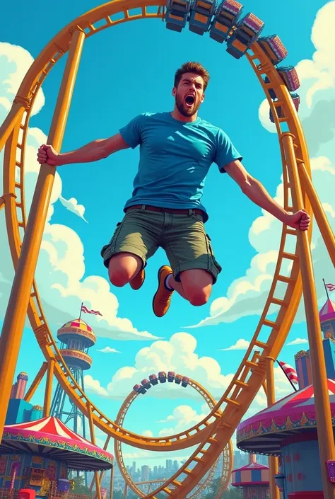 Image of a man jumping off a roller coaster
