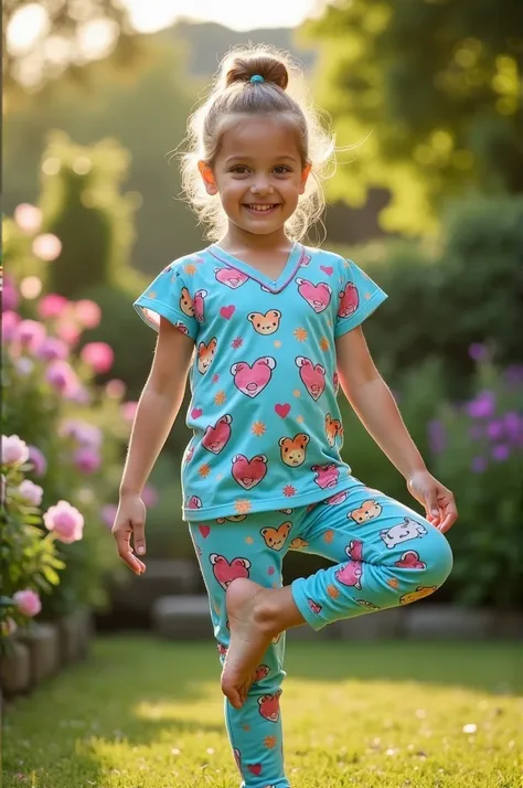 Lovey 10 year old girl does yoga in a nurse outfit