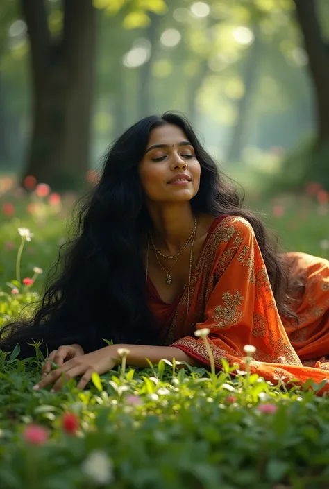 Indian woman lies on the ground asleep like tefiti

