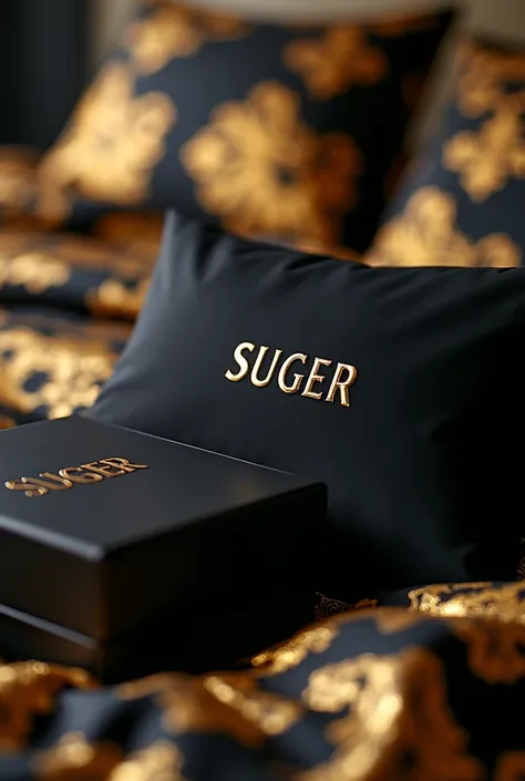 Versace black packed duvet with sugey&#39;s name on a box