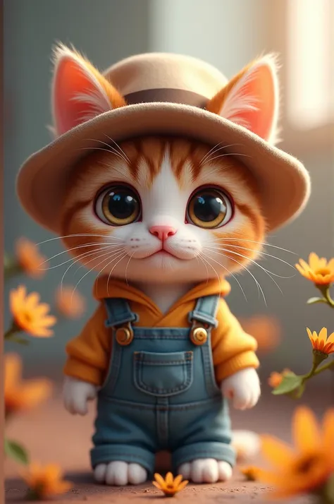 a close up of a cat wearing a hat, by Fan Qi, photorealism, kawaii shirt and jeans, beautiful hd, little, cute cartoon,flowers, absolutely outstanding image, ruan cute vtuber, cute!, cute dog, 🍂 cute, miniature kitten, beautiful face!!!! --ar 9:16