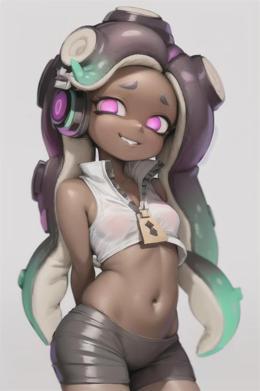 splatoon, sfw, cute, marina, shirtless,big breastsbrainwash, visor, ,dark skin,shirtless