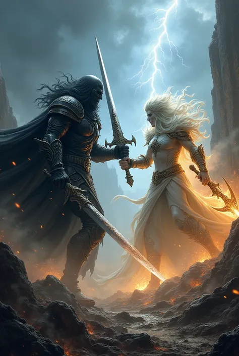 God of Death and God of Death clash swords in the middle of the battlefield