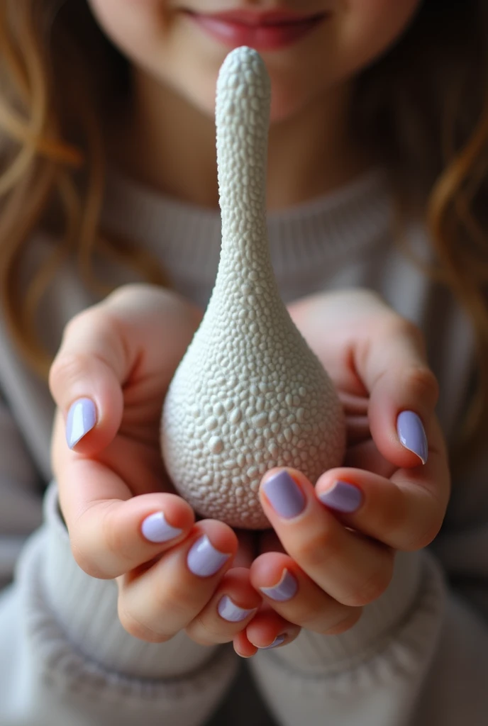 A girl hands with almond nails 
Holding a penis 