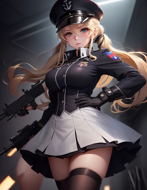 anime girl with a gun and uniform on, anime maid nazi ss military, azur lane style, girls frontline style, kantai collection style, from girls frontline, soldier girl, from the azur lane videogame, girls frontline, fine details. girls frontline, official a...