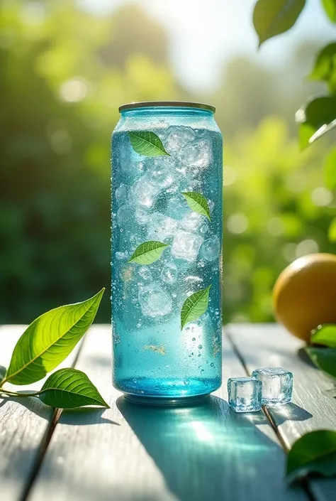 Canned mineral water conveys a sense of coolness and freshness.