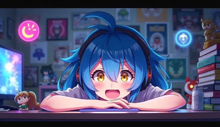 Anime-style images、Around the desk、computer、background