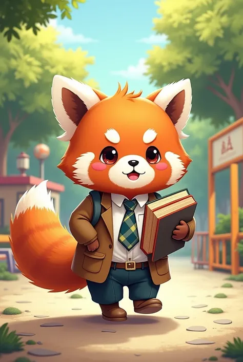 A drawing of a red panda dressed in a school uniform 