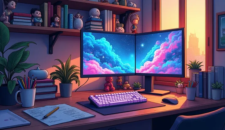 Anime-style images、Around the desk、computer、background、No people in the picture