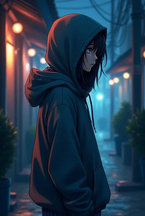 An anime-style illustration of a person wearing a hoodie with a faint shadow cast on their face by the light coming from behind.