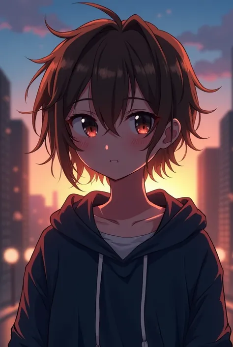 An anime-style illustration of a brown-haired person wearing a hoodie with a faint shadow cast on their face by the light coming from behind