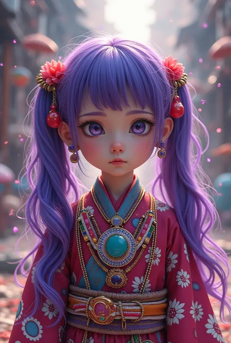 (absurdres, highres, ultra detailed), (1girl:1.3), twintails, purple hair, BREAK , glitch art, digital distortion, pixelated fragments, data corruption, colorful noise, visual chaos, contemporary aesthetics BREAK , enamel art, glass-like surface, vibrant c...