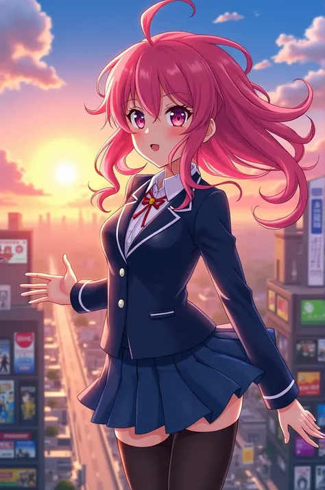 Bnha anime girl pink hair and pink eyes with ua school uniform