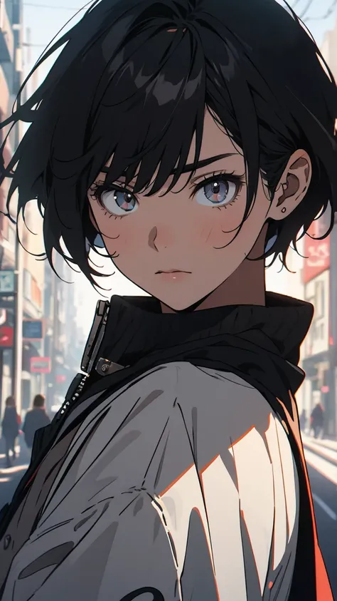 a young hooligan, facing forward, short black hair, sharp eyes, teen, high school student, 8k, high resolution, portrait, expressive face, sharp focus, masterpiece, gang