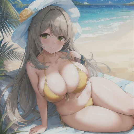 masterpiece, Highest quality, Very detailed, One person, Anonymous, School Swimsuit , Outdoor,smile , Super detailed , Very detailed目 , Moderate  , Massage the breasts
 