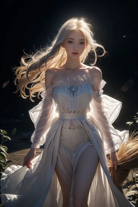 ((Girl standing in front of the castle wall))、Fluorescent color、One Girl、Look to the side、Beautiful Face、Beautiful Eyes、(Big Blue Eyes)（From the shoulder down：1。 2）、（Golden white hair）、Shiny Hair、Glowing Skin、Reduce glare、Finger Proportion Adjustment、Escro...