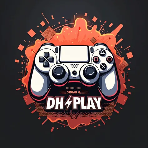 Logo with the name DH PLAY, com tema de video game e controle de playstatio 4, put blue tones 