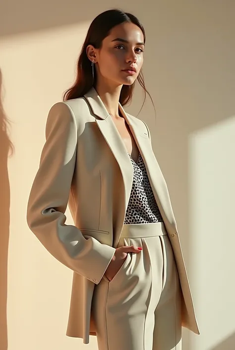 Create a fashion poster featuring a womens blazer as the main product, with the brand name NLin prominently displayed in the image. The poster should exude elegance and sophistication, appealing to young women with a refined and trendy sense of style. Use ...