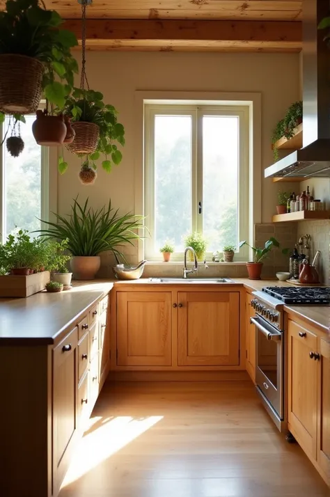 Beige and wooden finish kitchen 