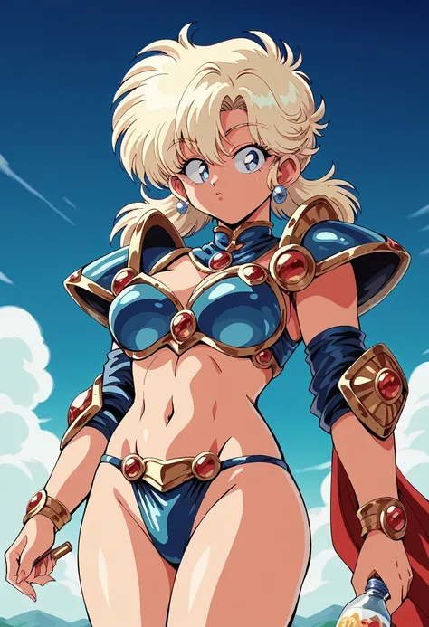 "(Yag:1.1), score_9, score_8_superior, score_8, sauce_anime, retro anime style, anime screencap, anime coloring, One girl, Exquisitely detailed body, Sexy Face, Bikini Armor, Shoulder pads, jewelry, sleeve, Sexy pose, View your viewers