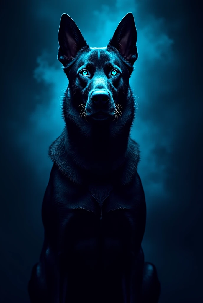 Black Dog Logo with Fluorescent Blue Eyes

