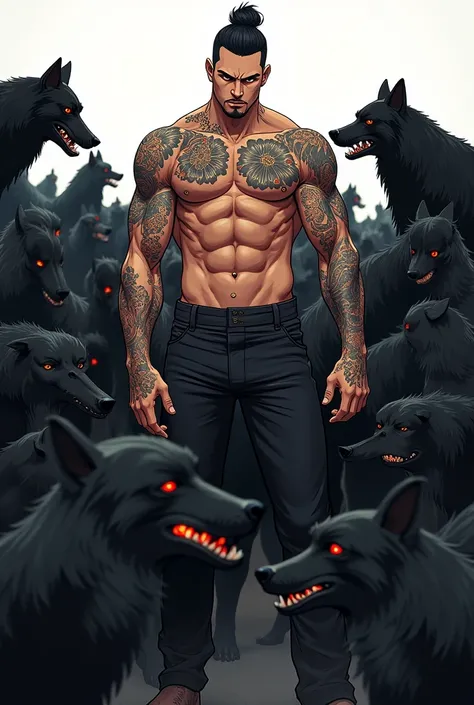 Anime style, clear view, glowing character, best quality,masterpiece,Ultra-high resolution,1 person,looking at the audience,one,Yamamoto Takashi style,Countless black evil black dog beasts surrounded him，
simple background,White_background,Machinery Divisi...