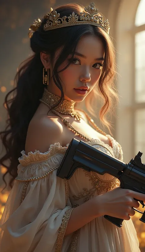 Ultra HD, High Detail, best quality, goddess, gun