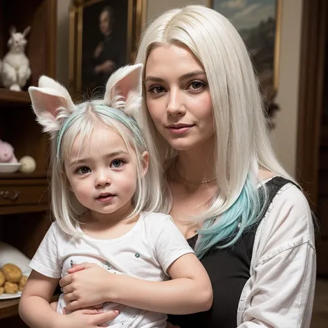 girl with white hair, child,rabbit, half-dragon