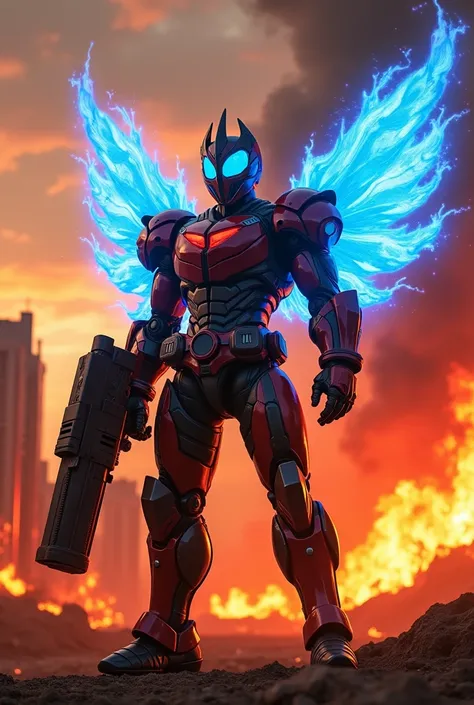 fire. Reinforcement suit.  gatling gun.  fire타는 도시. kamen rider. Blue Flame Wings