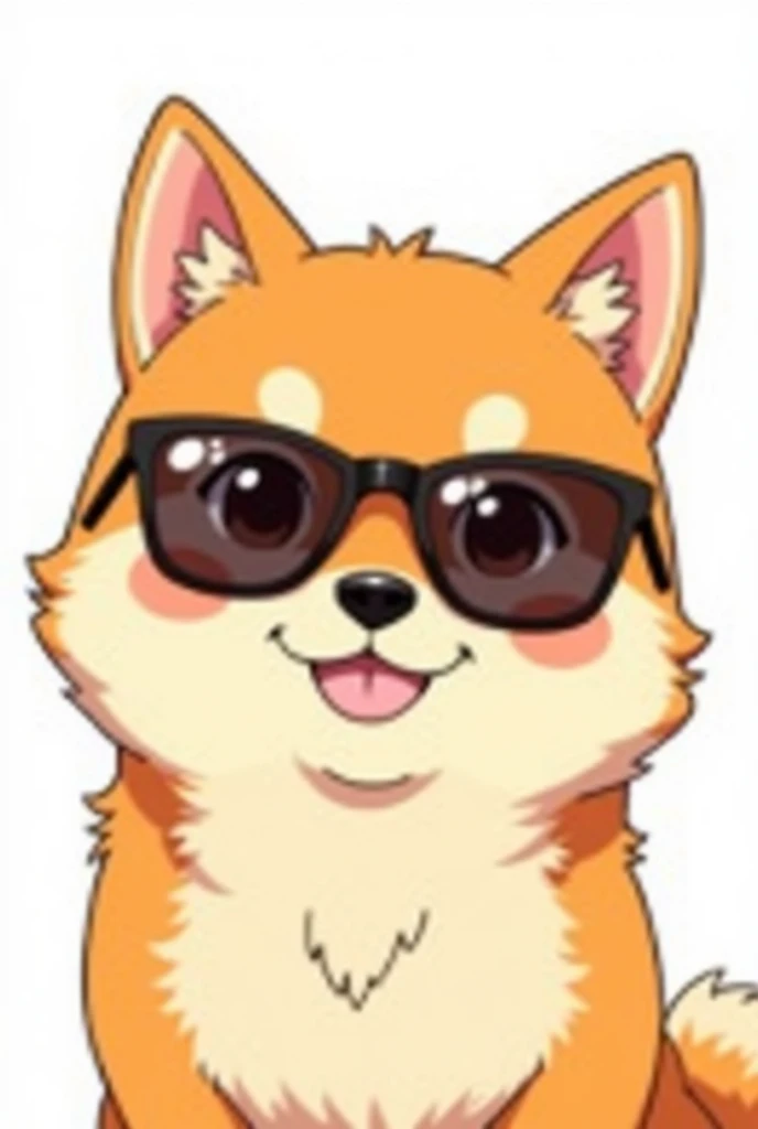 shiba inu, アニメ, HD, Close face, sunglasses, smile and white background