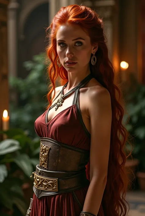 Beautiful lady red hair green eyes in a slave leia outfit